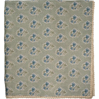 Sage Green/Blue Flower Tablecloth with Lace Edge