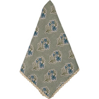 Sage Green/Blue Flower Napkin with Floral Lace Edge, Set of 8