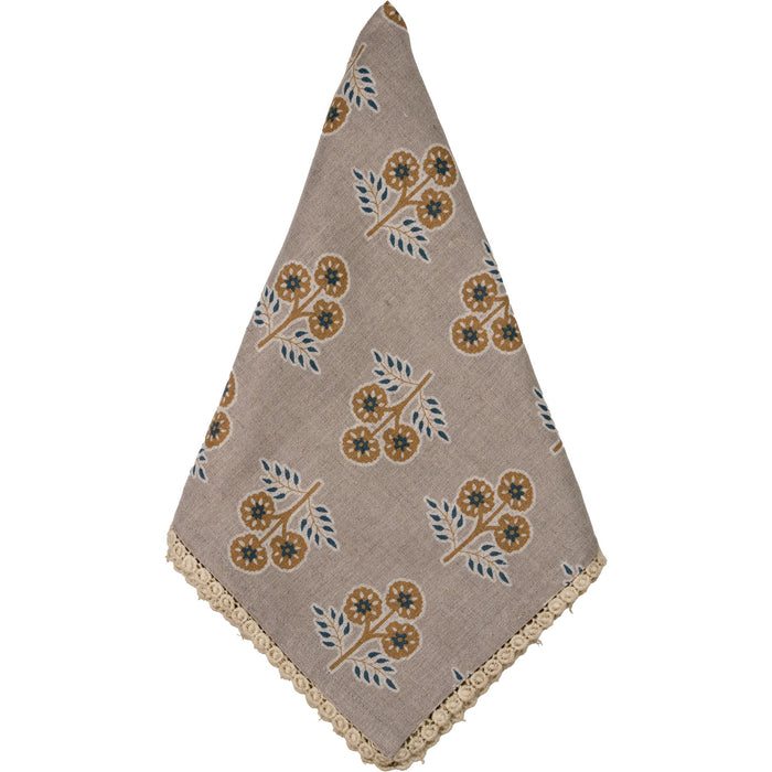 Gray with Yellow & Blue Flowers Napkin with Floral Lace Edge, Set of 8