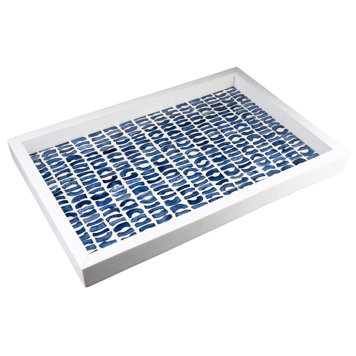 Bone Inlaid Tray, Large, Blue and White