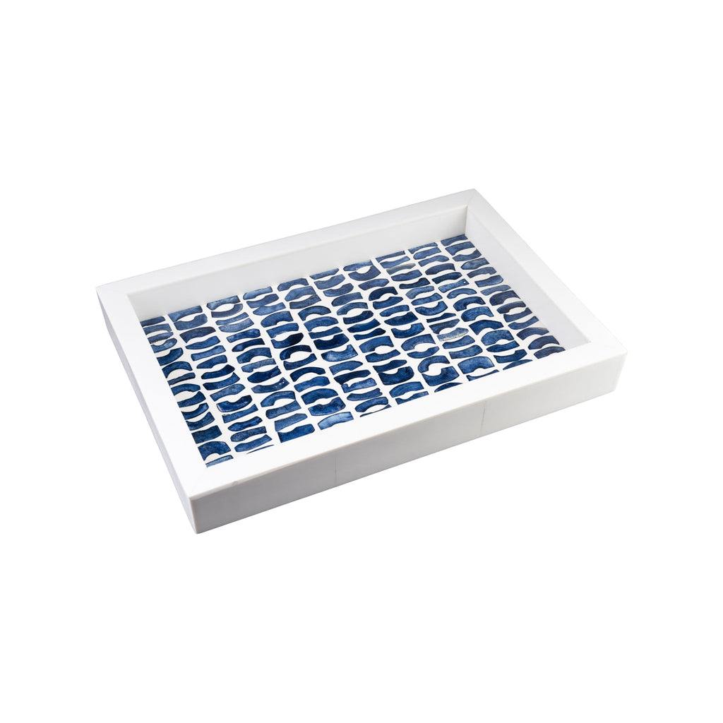 Bone Inlaid Tray, Small, Blue and White
