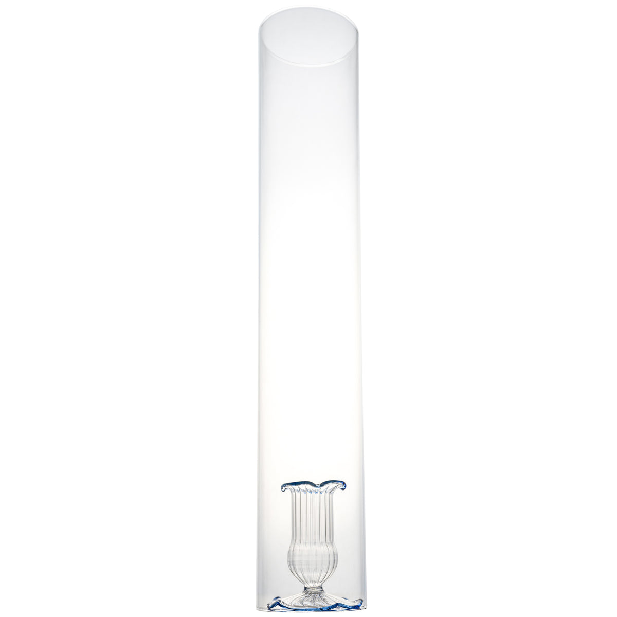 2 Piece Candleholder, Clear with Blue Rim with Cylinder