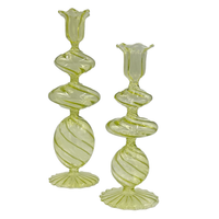 Green Swirl Glass Candlestick, Large, Set of 2