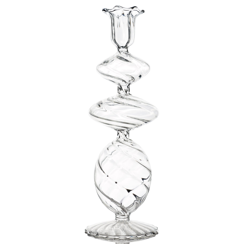 Clear Swirl Glass Candlestick, Large