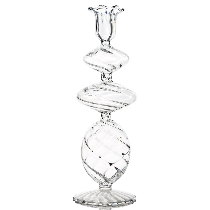 Clear Swirl Glass Candlestick, Medium