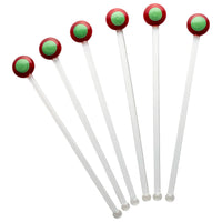 Red and Green Swizzle Glass Stirring Sticks, Set of 6