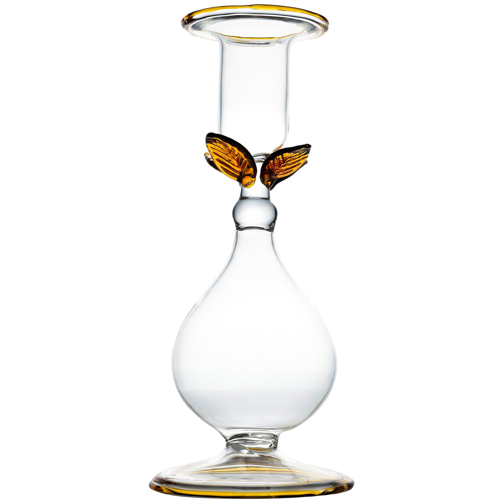 La BoHeme Clear Candlestick, w/ Amber Leaves