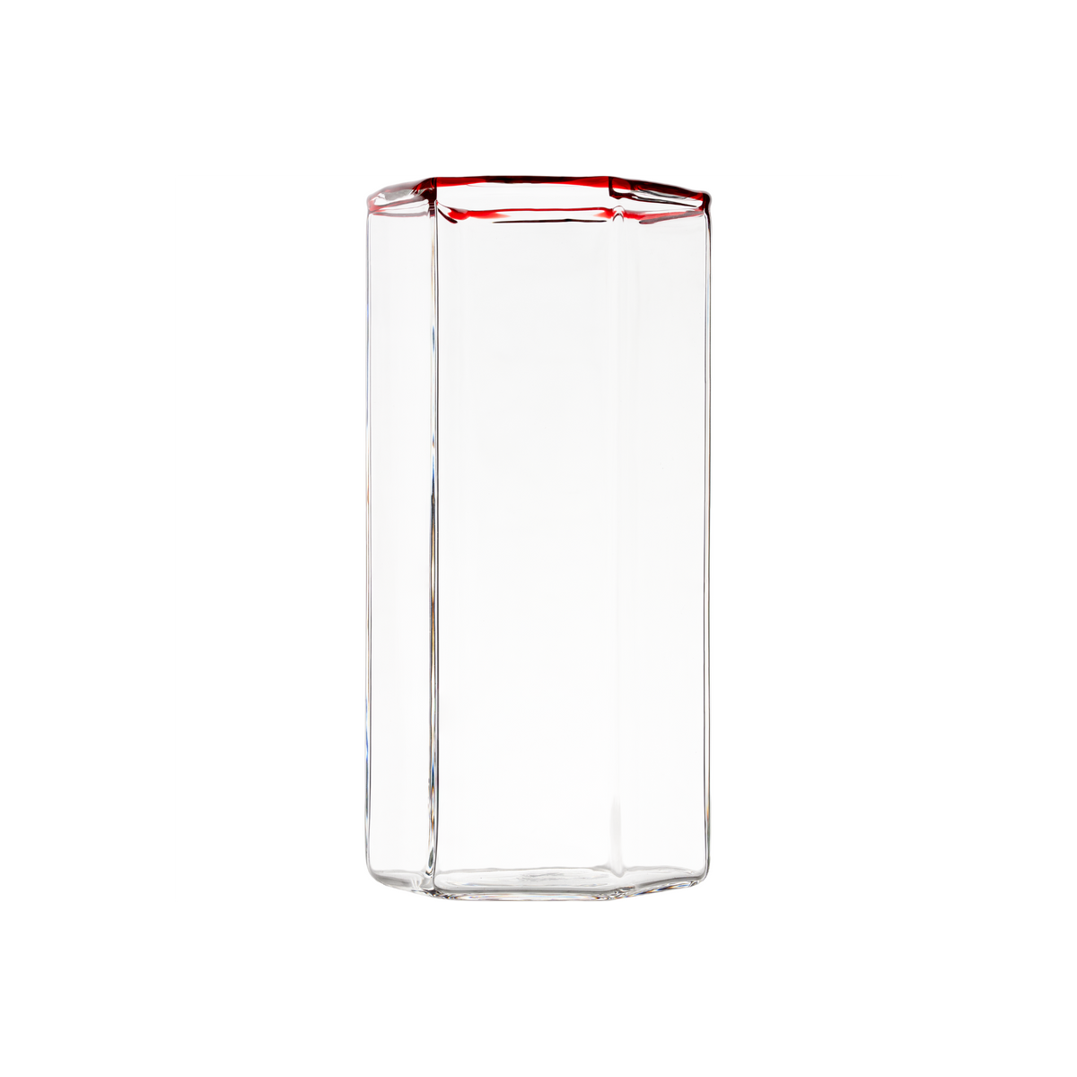 Hampton Hexagon Highball, Clear with Red Rim, Set of 4