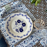 Casa Nuno Blue and White Dinner Plate, Vines, 3 Flowers/Vines, Set of 2