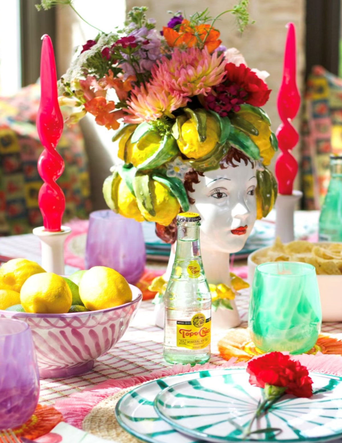 Ceramic Head Vase, Lemon Decor