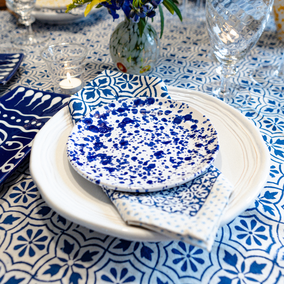 Taverna Speckled Dessert Plate, Cobalt/White Set of 4