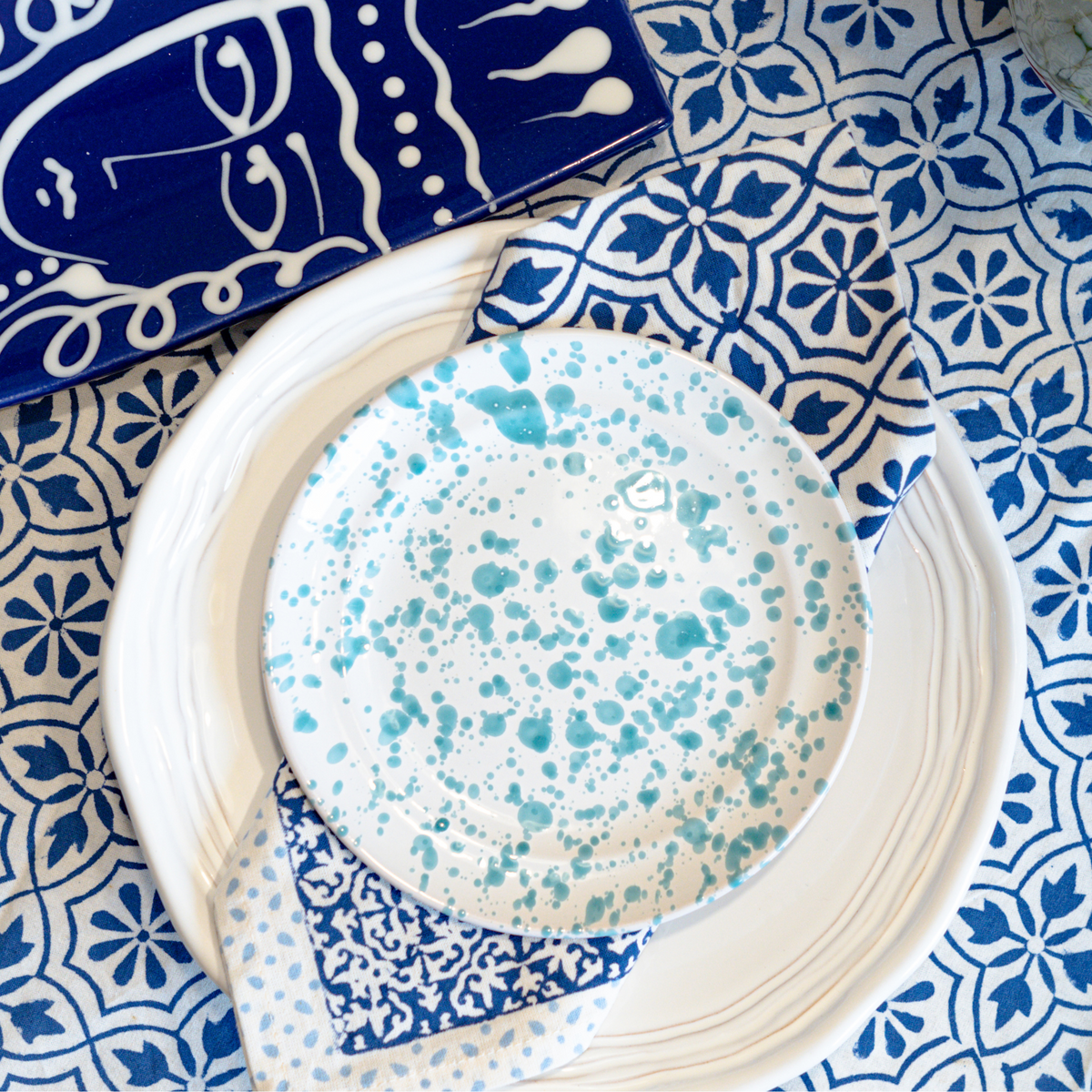 Taverna Speckled Dessert Plate, Turquoise/White