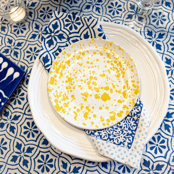 Taverna Speckled Dessert Plate, Yellow/White, Set of 4