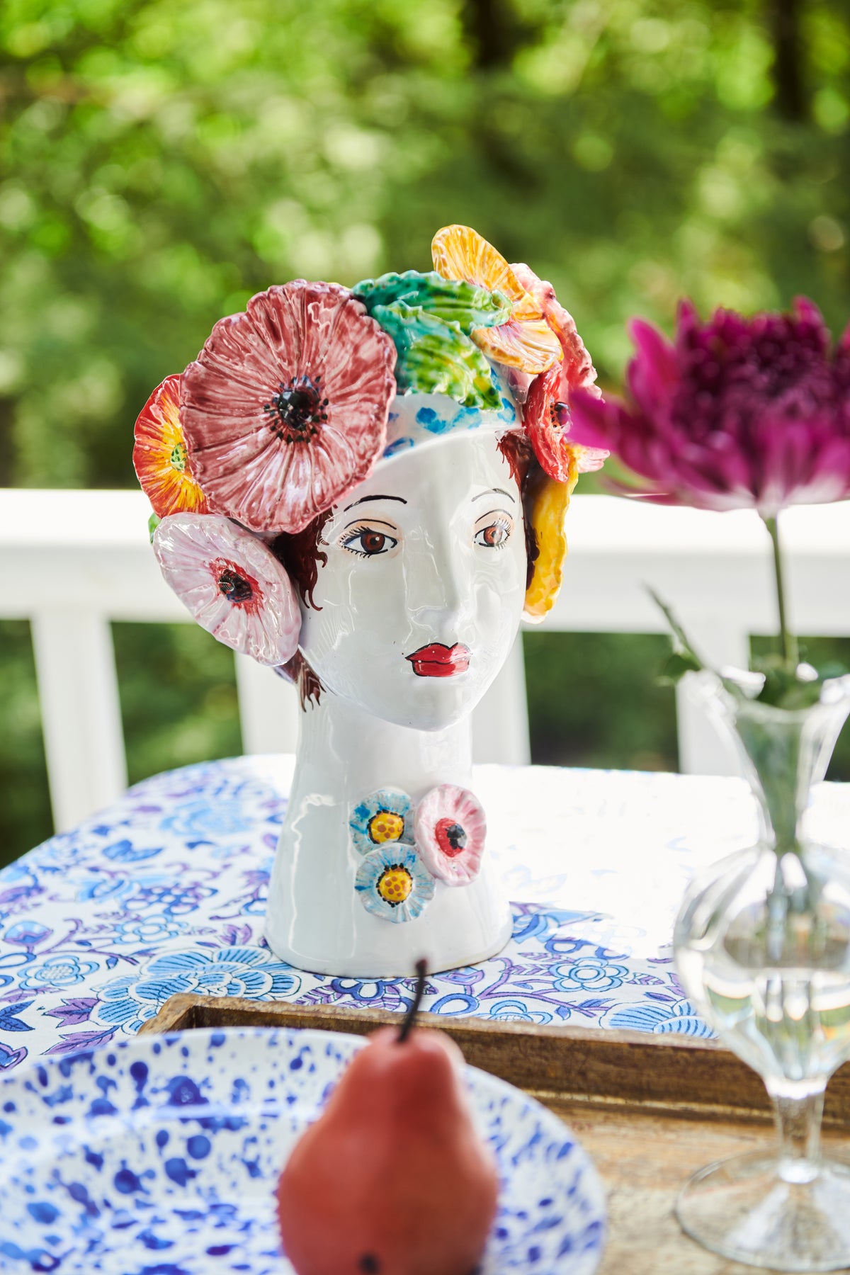 Ceramic Head Vase, Flowers