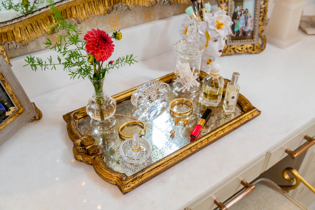 Vendome Tray with Antiqued Mirror, Gold Leaf