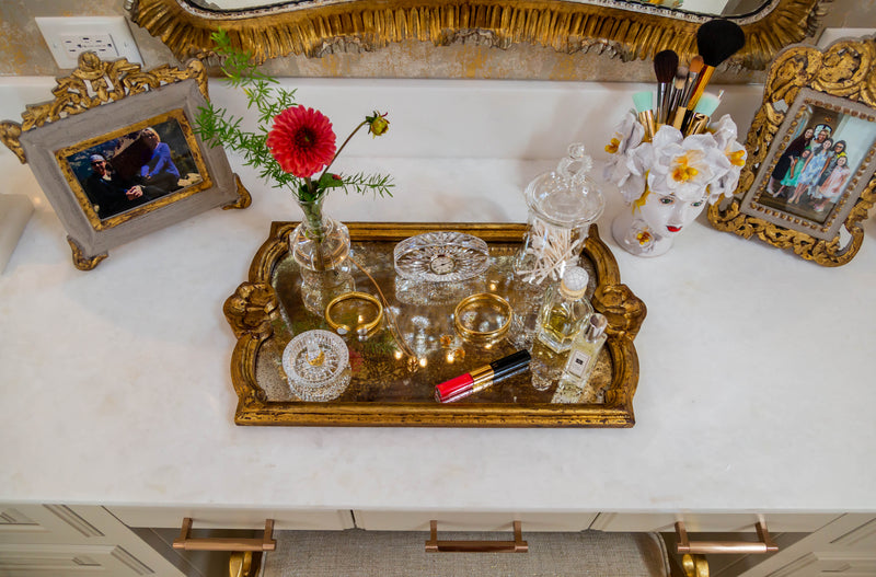 Vendome Tray with Antiqued Mirror, Gold Leaf