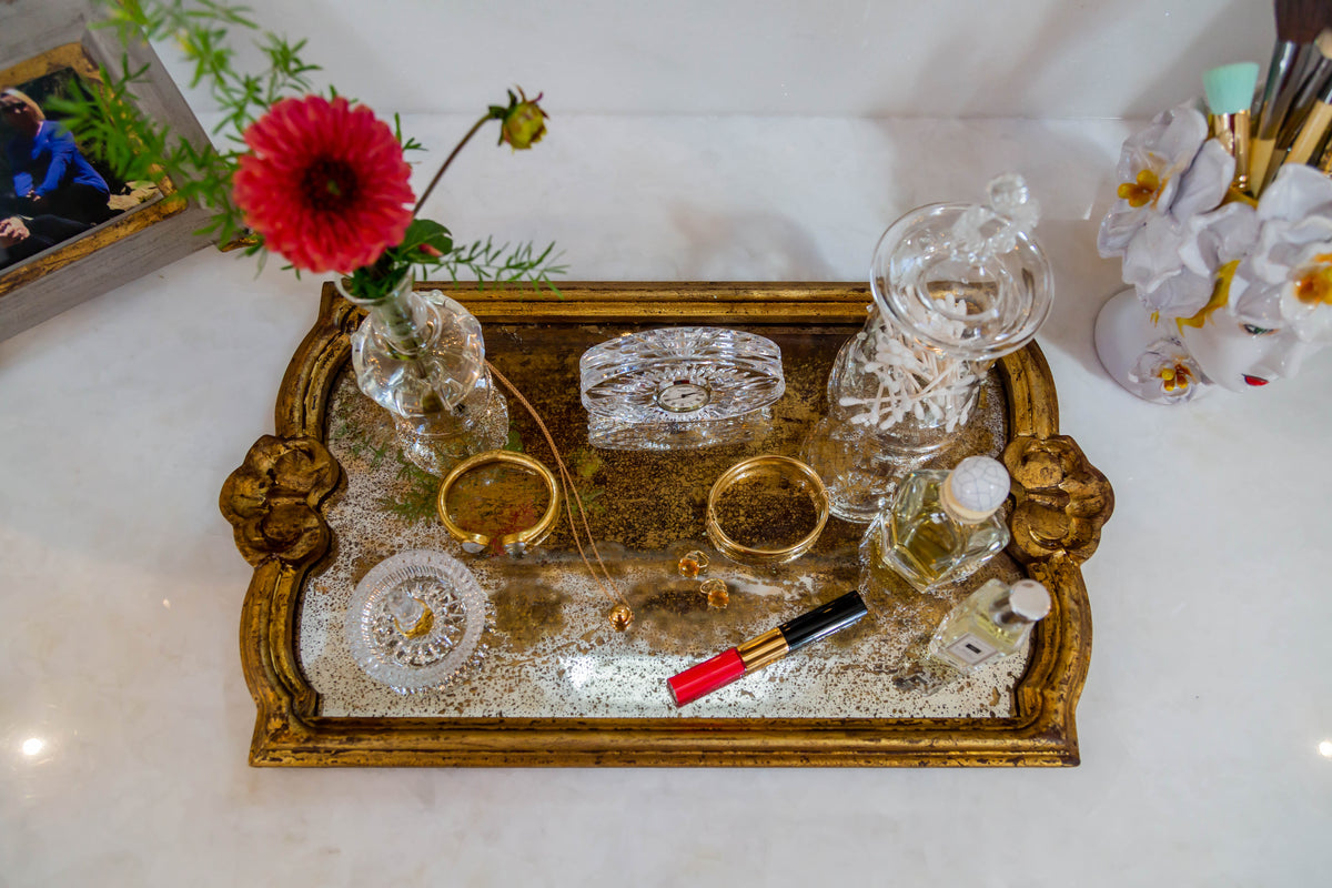 Vendome Tray with Antiqued Mirror, Gold Leaf