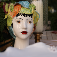 Ceramic Head Vase, Leaves Decor