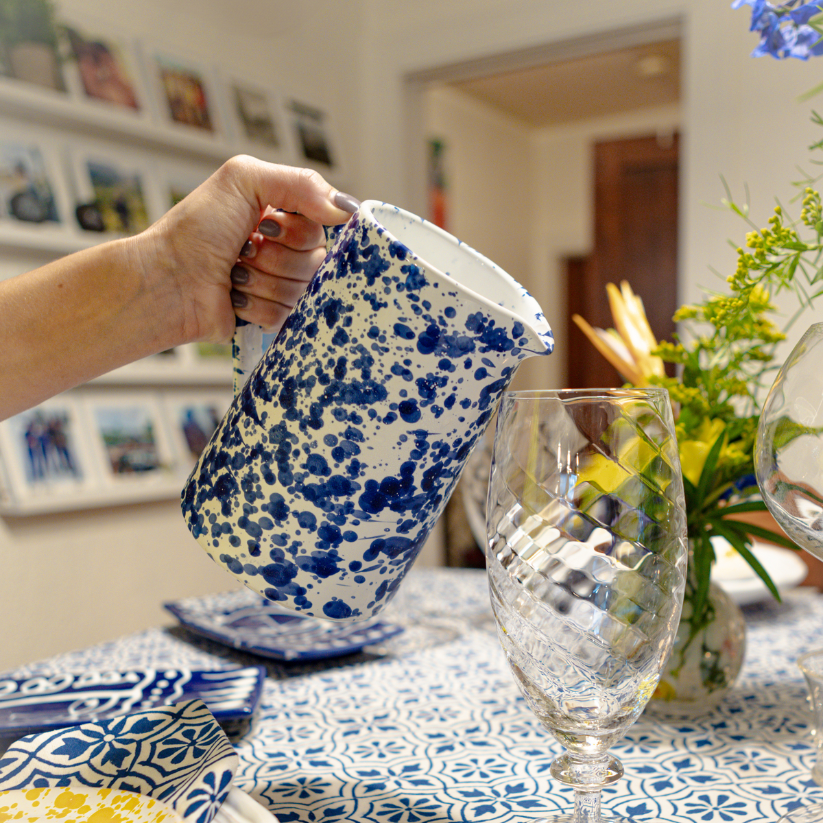 Taverna Speckled Pitcher, Cobalt/White