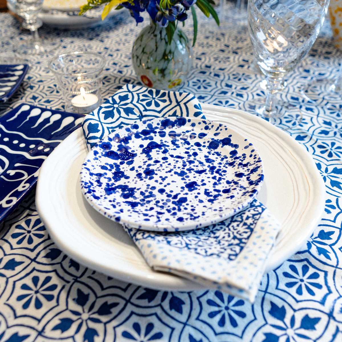 Taverna Speckled Dessert Plate, Cobalt/White