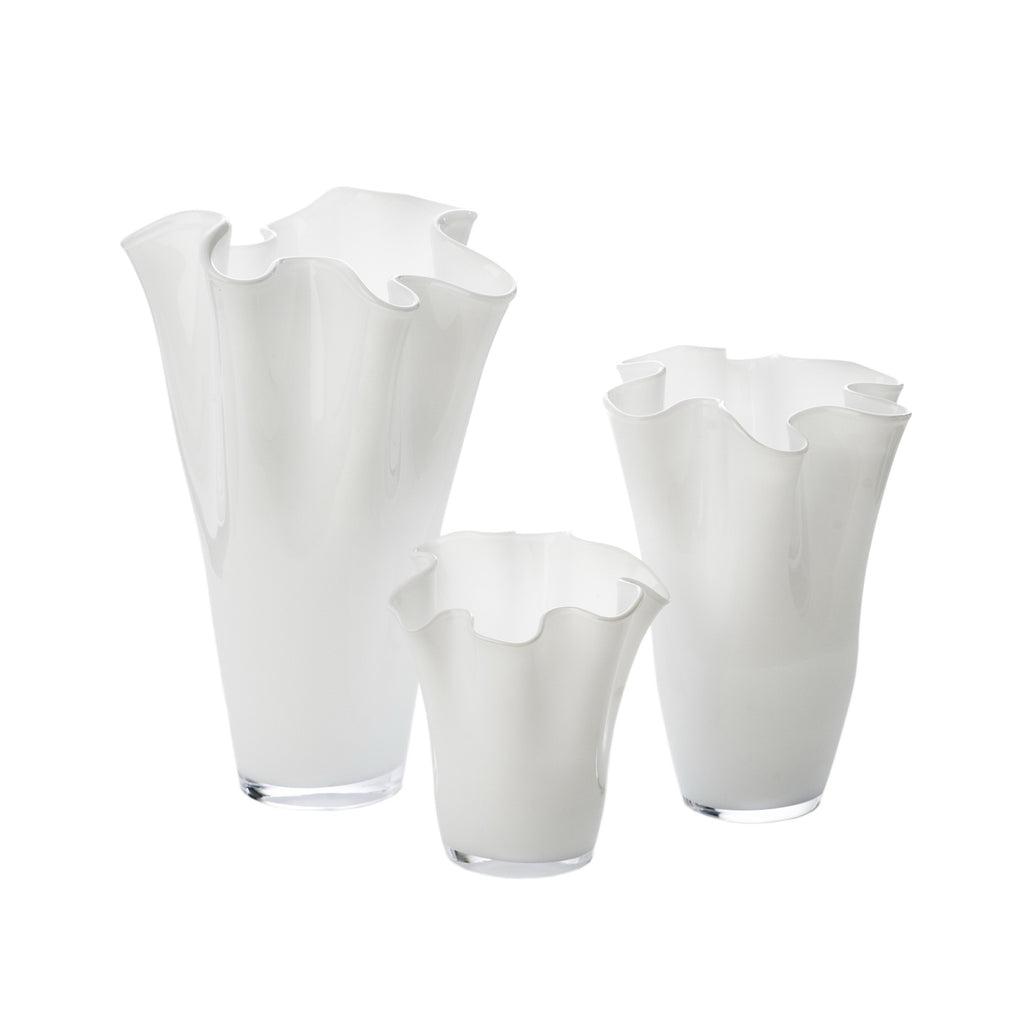 164574 Abigails Wholesale Home Décor Glassware Vases White Ruffle Vase, Medium
