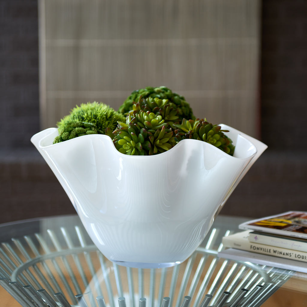 Large White Bowl with Wavy Top