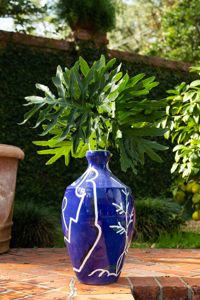 Pablo Large Blue Vase w/ White & Black