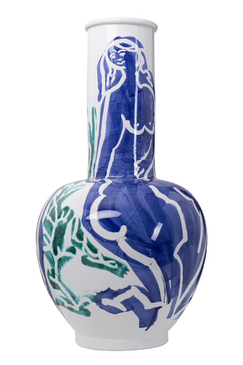 Pablo Large White Vase w/ Blue & Green
