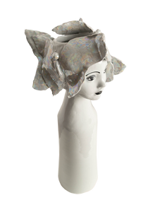 Tall Ceramic Head Vase, Butterflies