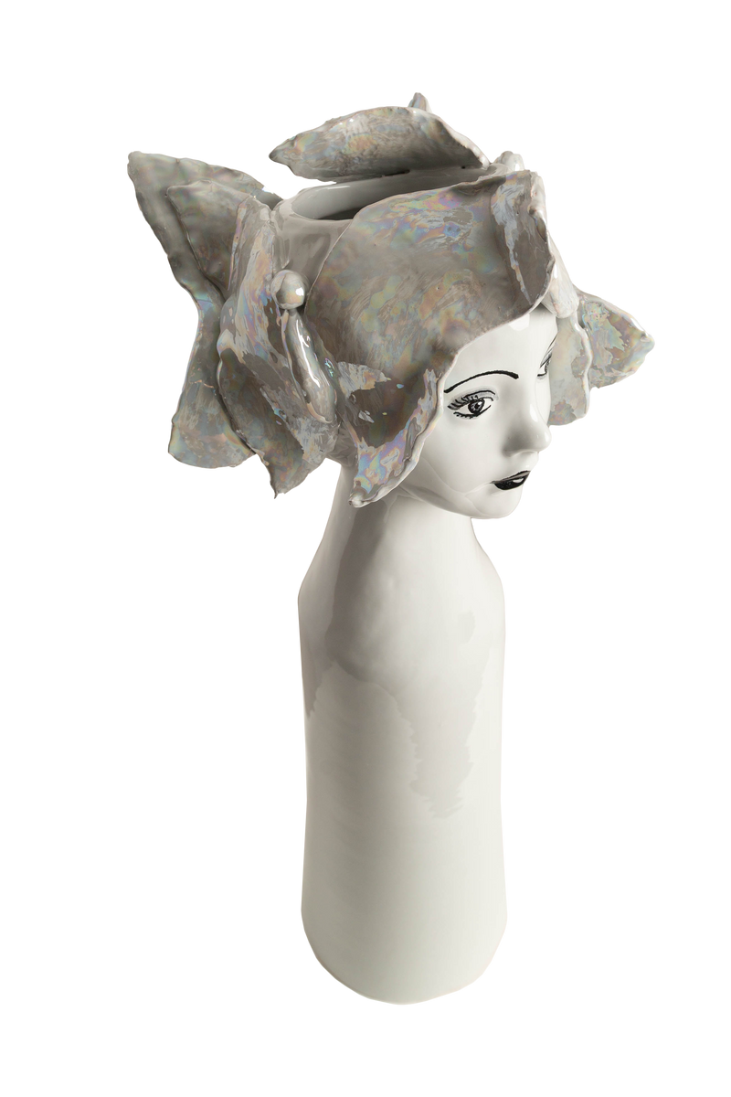 Tall Ceramic Head Vase, Butterflies