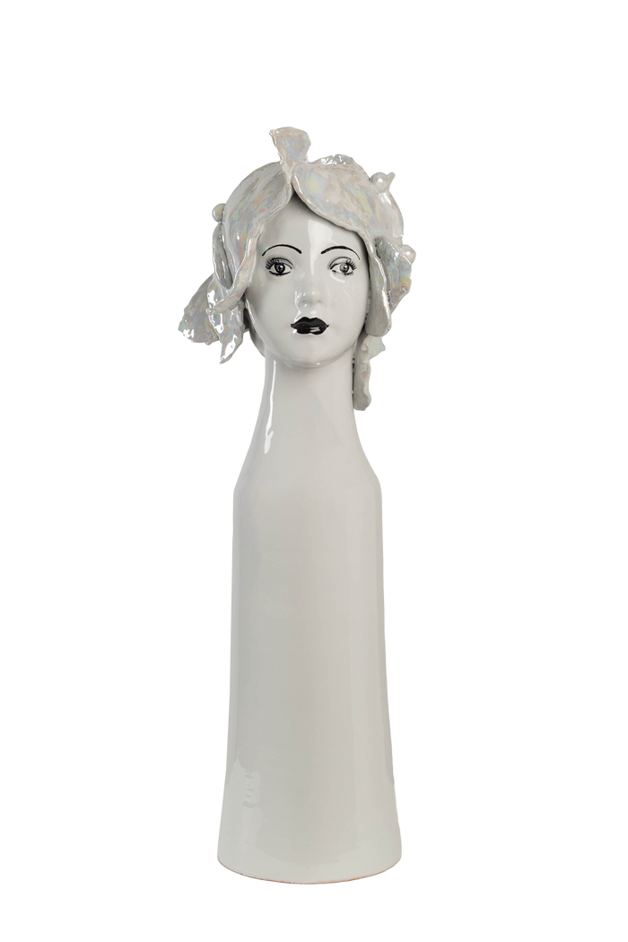 Tall Ceramic Head Vase, Butterflies