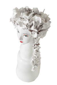 Tall Ceramic Head Vase, Flowers