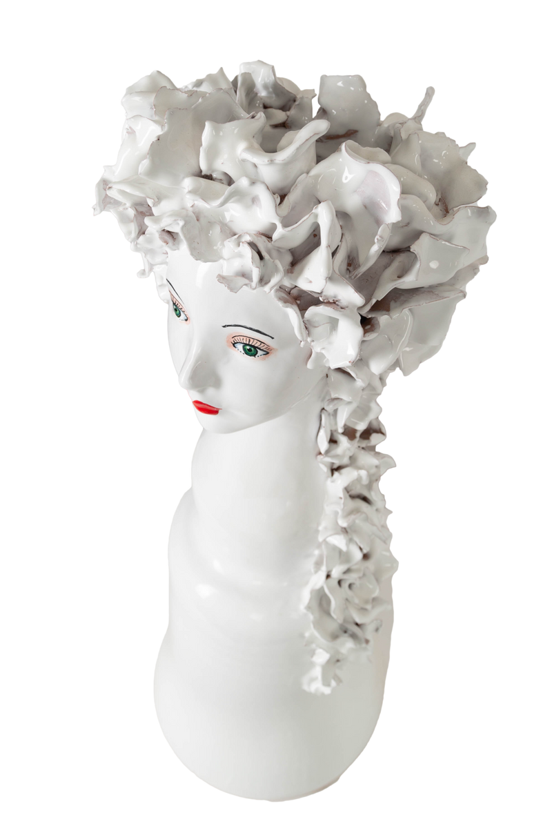 Tall Ceramic Head Vase, Flowers