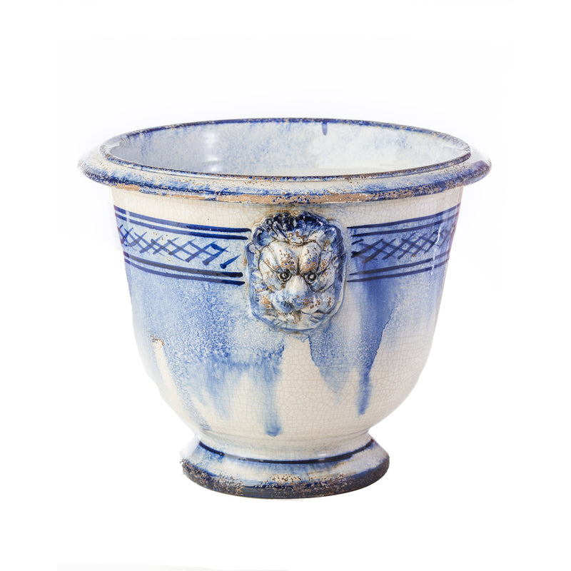 Lionshead Blue and White Ceramic Cachepot
