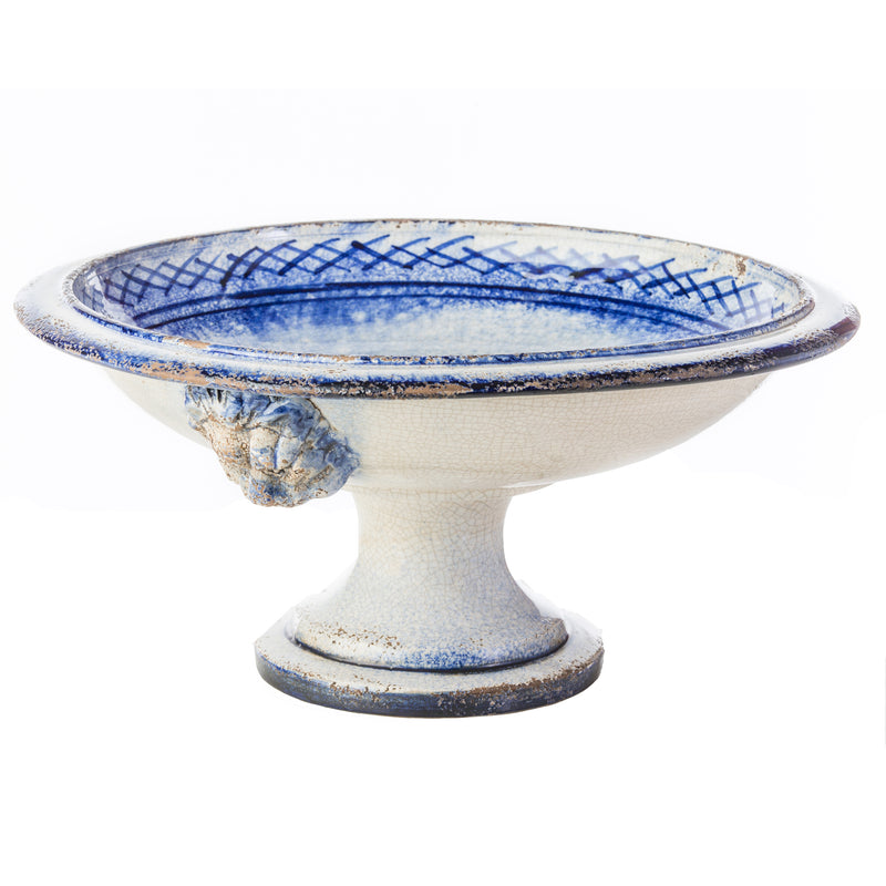 Lionshead Blue and White Ceramic Compote