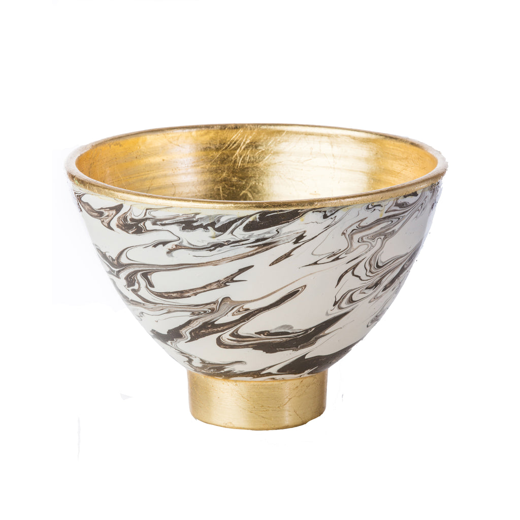 Roma Collection, Brown Marble Footed Bowl with Gold Accents