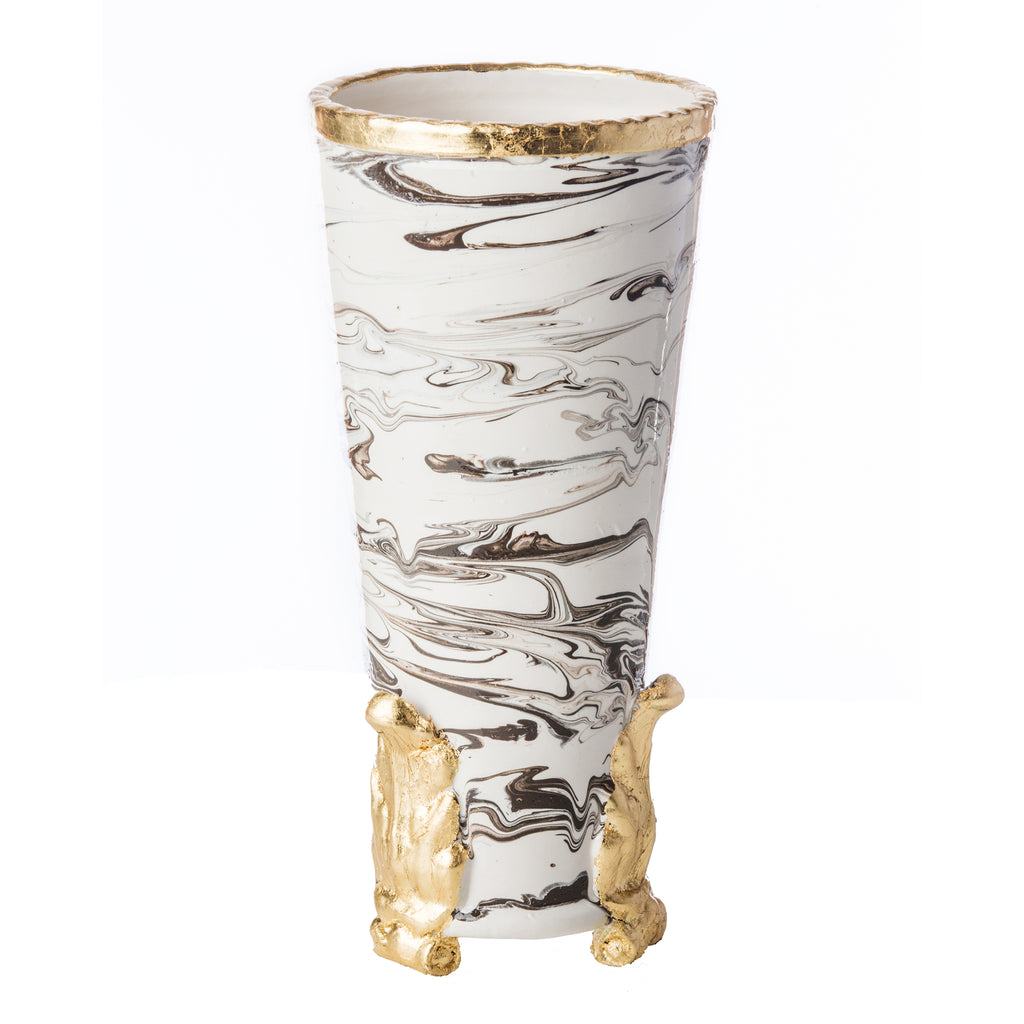 Roma Collection, Marble Vase with Gold Acanthus Accents