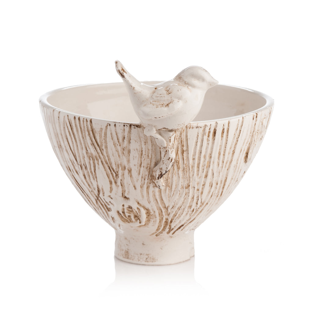 260131 Abigails Wholesale Home Décor Ceramics and Terra Cotta Planters White Ceramic Bowl with Bird Uccello