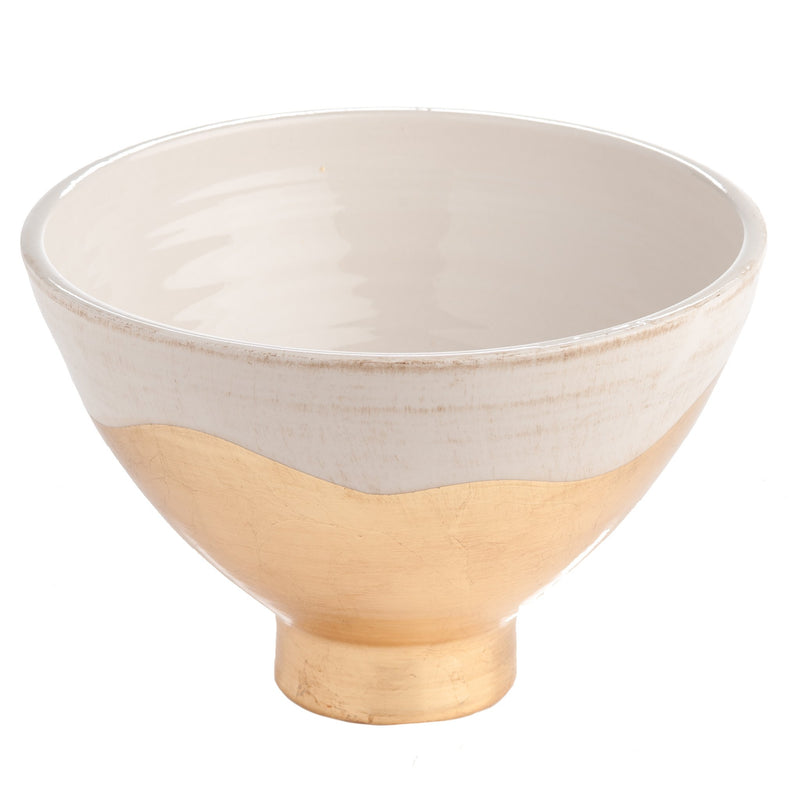 260133 Abigails Wholesale Home Décor Ceramics and Terra Cotta Compotes and Bowls Roma Collection Wave Footed Bowl with Gold Accents Roma
