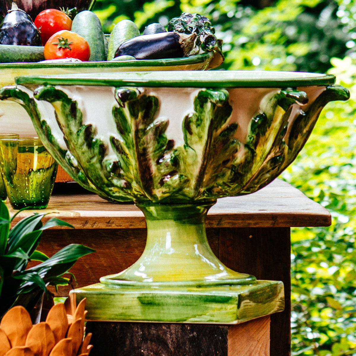 Gathered Garden Footed Bowl w/ Acanthus Leaves