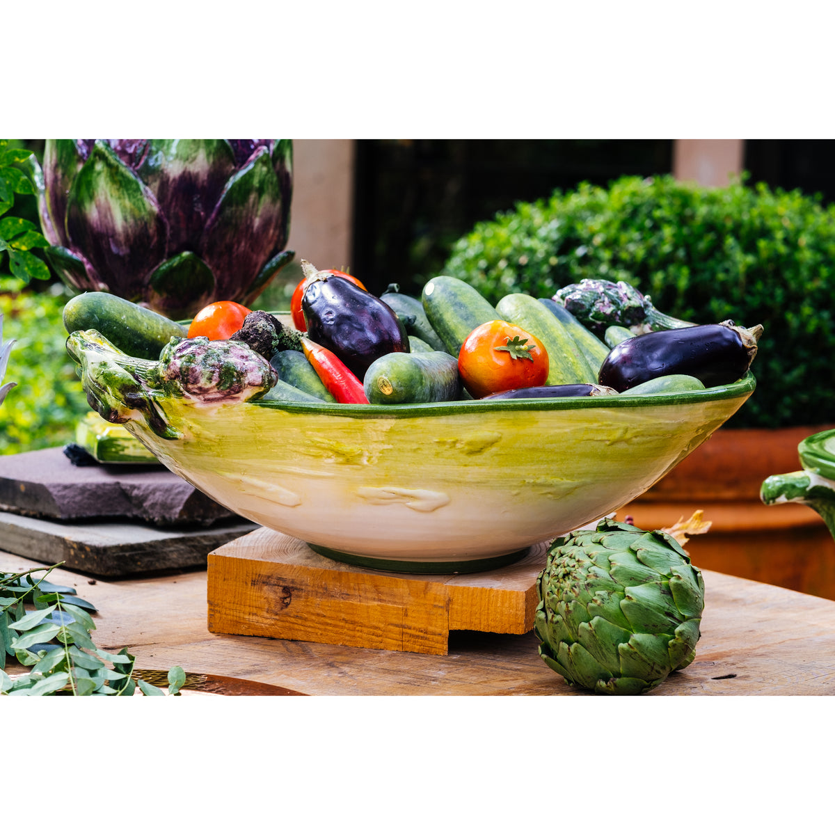 Gathered Garden Oval Bowl w/ Artichokes