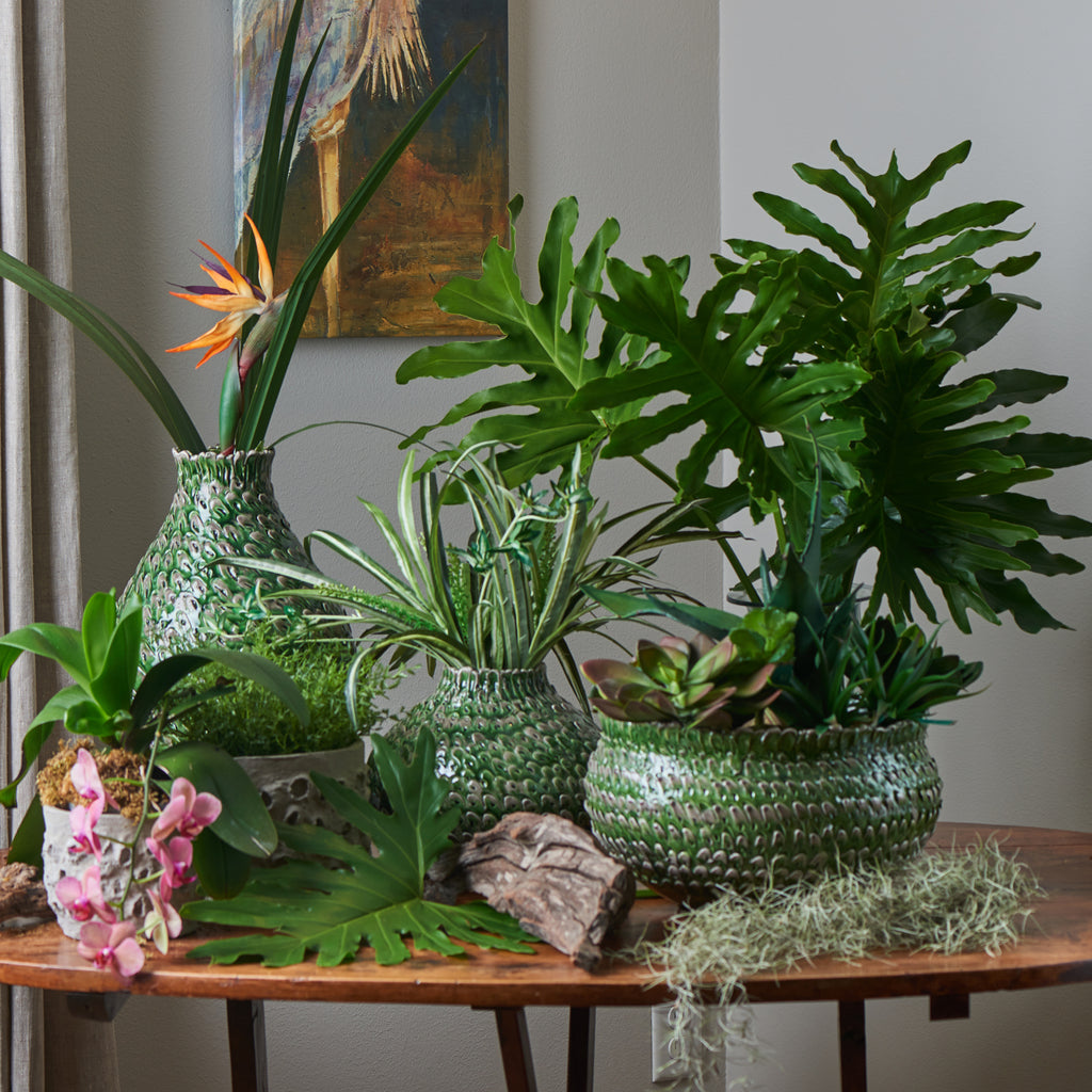 Green/Grey Feathered Vase, Large