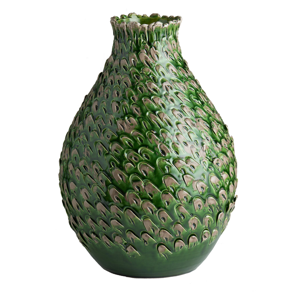 Green/Grey Feathered Vase, Large