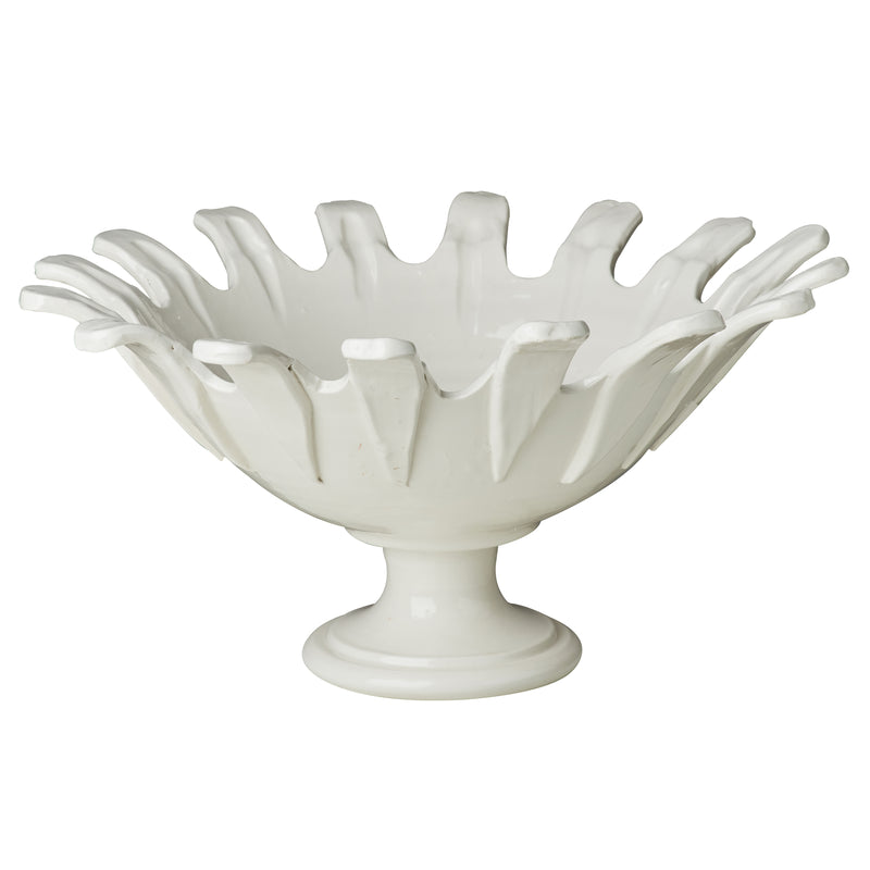 Footed Bowl, White, Applied Petals