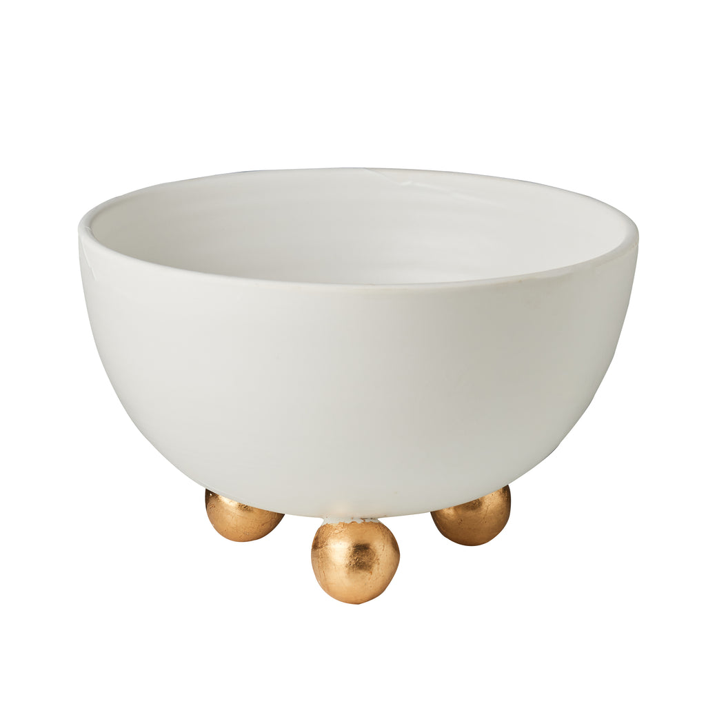 Catalina Footed Bowl, Matte White, Gold Feet