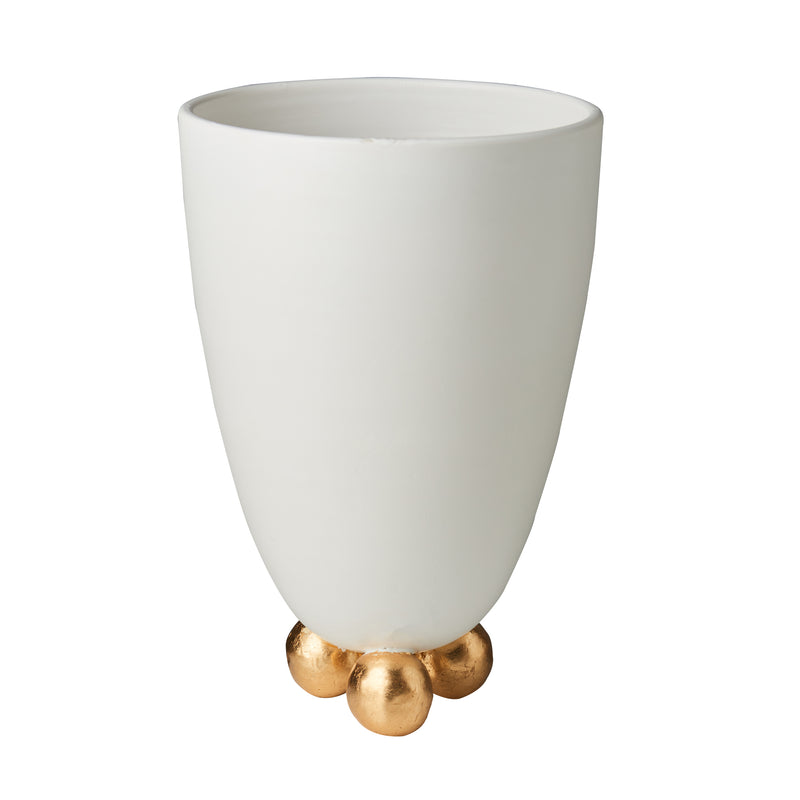 Catalina Footed Vase, Matte White, Gold Feet