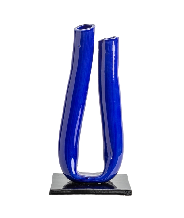 Tulip Vase, Blue with Black Base