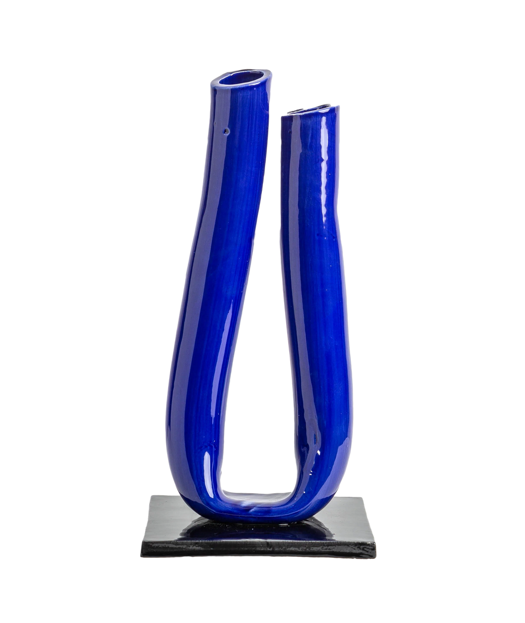 Tulip Vase, Blue with Black Base