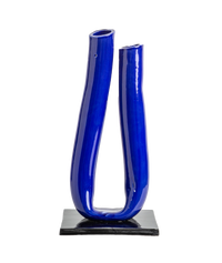 Tulip Vase, Blue with Black Base