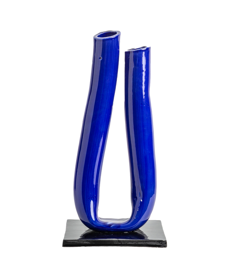 Tulip Vase, Blue with Black Base